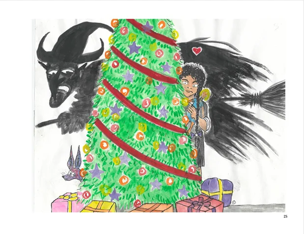 Lupita hiding behind the Christmas tree